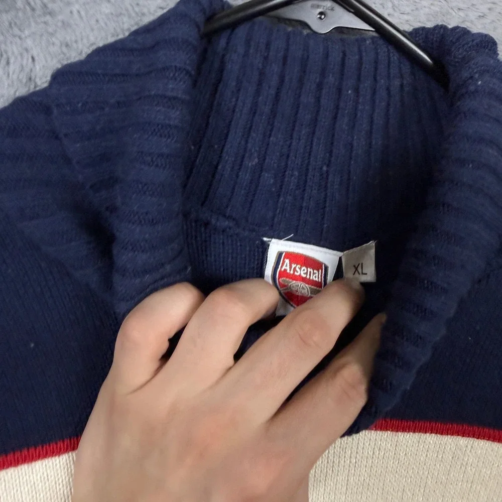 Arsenal FC Turtleneck Sweater Mens XL Navy Blue Good Knit Cannon Crest Pullover